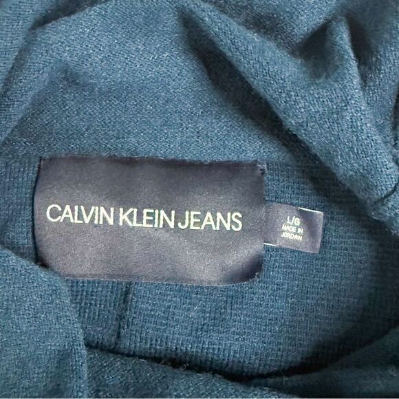 Calvin Klein Jeans Women's Teal Blue Cowl Neck Sweater Size L - Picture 3 of 4